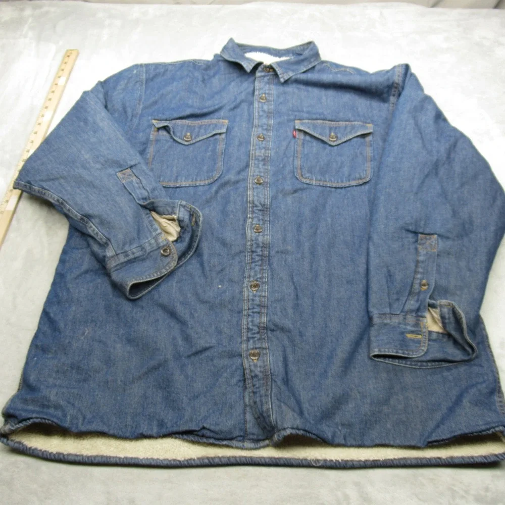 Levis  Shirt Jacket Mens XXL Blue Pockets Chambray Sherpa Fleece Lined Button Up - Picture 3 of 13